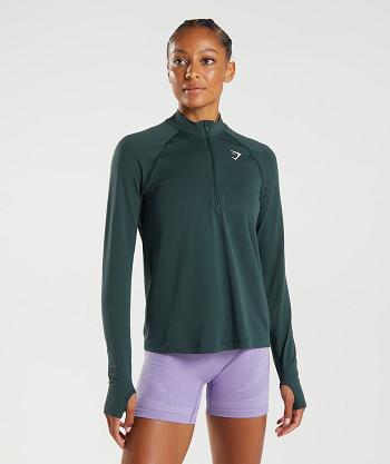 Correr Con Capucha Gymshark Vital Seamless 1/2 Zip Mujer Verde | CO 2593ILH